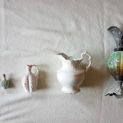 Antique Mantel Ewer Urn & Vintage Salt & Pepper Shakers