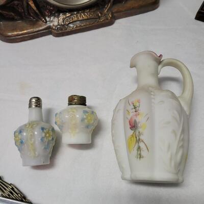 Antique Mantel Ewer Urn & Vintage Salt & Pepper Shakers