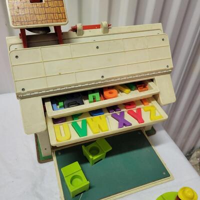 Vintage Fisher Price School with Accessories & Doll Clothes