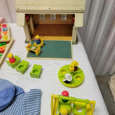 Vintage Fisher Price School with Accessories & Doll Clothes