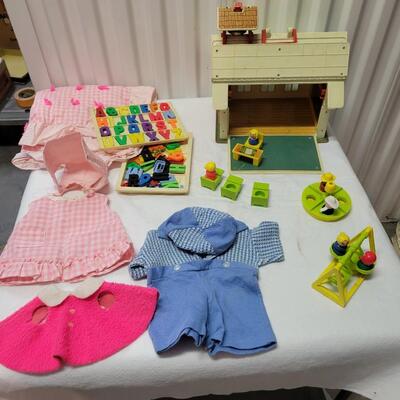 Vintage Fisher Price School with Accessories & Doll Clothes