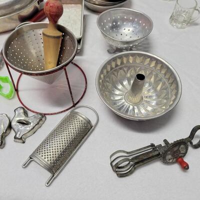 Vintage Bakeware, Doll House Furniture & Table Cloths