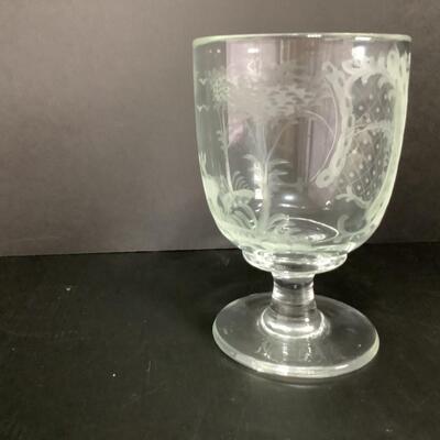 B - 259 Hand Blown Bohemian Etched Glass Goblet / Chalice