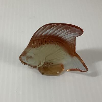 B - 264 Vintage French Lalique Gold Luster Crystal Fish Sculpture