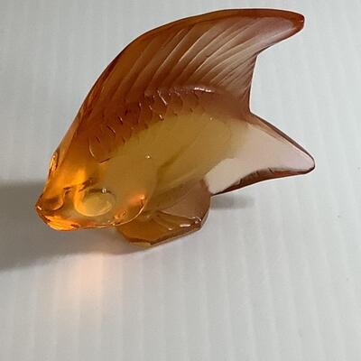 B - 265 Signed Vintage French Lalique Amber/Orange Crystal Fish Sculpture