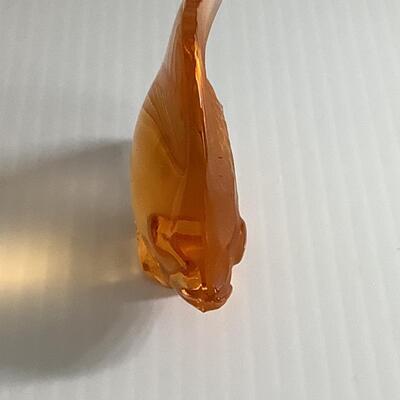 B - 265 Signed Vintage French Lalique Amber/Orange Crystal Fish Sculpture