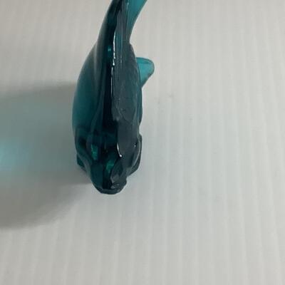 B - 266 Signed, Vintage French Lalique Teal Crystal Fish Sculpture