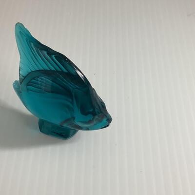 B - 267 Signed Vintage French Lalique Teal Crystal Fish Sculpture