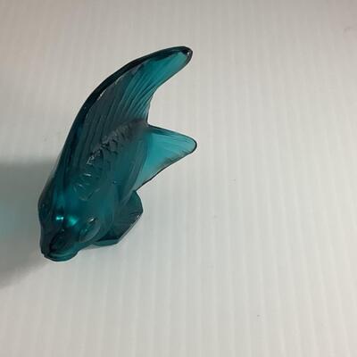 B - 267 Signed Vintage French Lalique Teal Crystal Fish Sculpture
