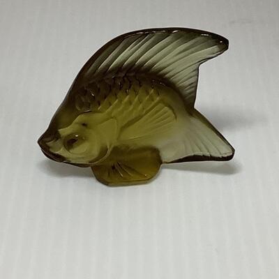 B - 269 Signed Vintage French Lalique Khaki Crystal Fish Sculpture
