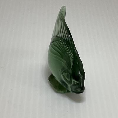 B - 270. Signed Vintage French Lalique Antiinea Green Crystal Fish Sculpture