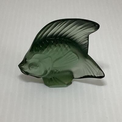 B - 270. Signed Vintage French Lalique Antiinea Green Crystal Fish Sculpture