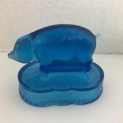 B - 286. Antique Pressed Blue Glass Pig Figural Candy Container