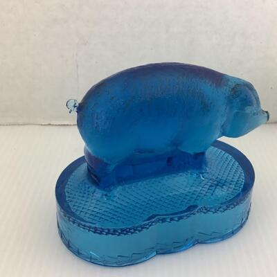 B - 286. Antique Pressed Blue Glass Pig Figural Candy Container