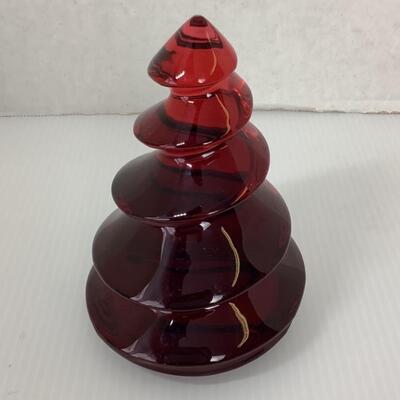 B - 293. Signed Baccarat Ruby Red Spiral Tree