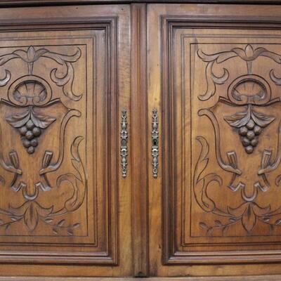 Antique French Carved Wood Buffet Hutch Cabinet