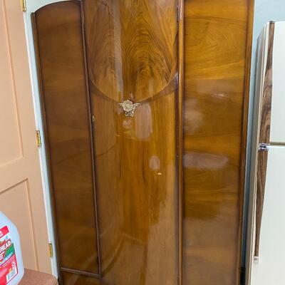 Art Deco Walnut Veneered Wood Bow Front Cabinet Armoire Chifforobe