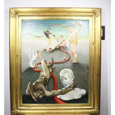 Vintage Mid Century Surrealism Framed Original Oil Painting by Charles W St. Clair