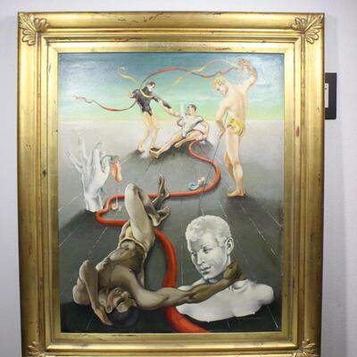 Vintage Mid Century Surrealism Framed Original Oil Painting by Charles W St. Clair
