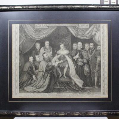 Vintage Framed Print of Edward VI Signing a Charter by Geroge Vertue