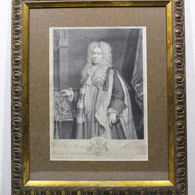 Vintage Framed Portrait Print of Thomas Parker 1st Earl of Macclesfield
