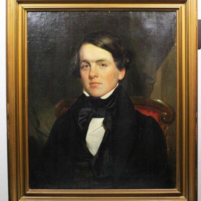 Vintage Framed Original Oil Painting Portrait of a 19th Century Young Man