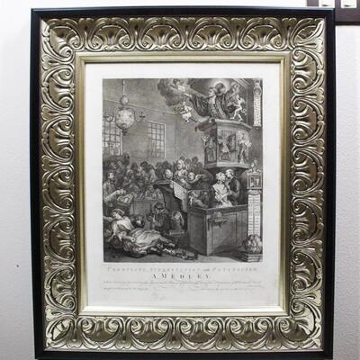 Vintage Framed Etching Print Credulity, Superstition, and Fanaticism by William Hogarth