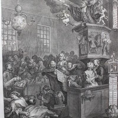 Vintage Framed Etching Print Credulity, Superstition, and Fanaticism by William Hogarth