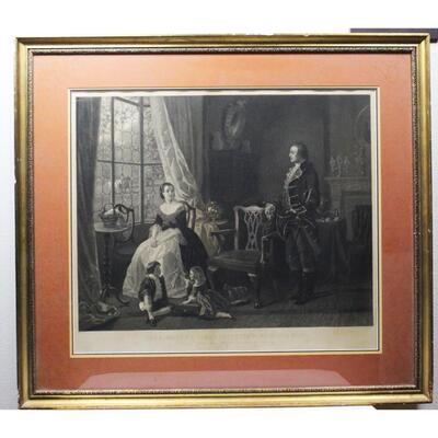 Vintage Framed Engraving Print of Washington's First Interview with His Wife