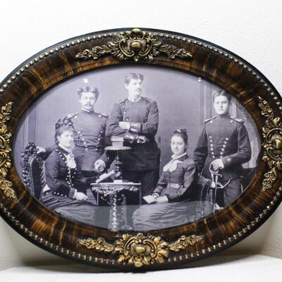 Vintage Framed Antique Photograph of Military Cavalry Officers and Wives Family Portrait