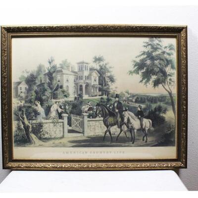Vintage Framed Currier & Ives Litho Print May Morning from American Country Life