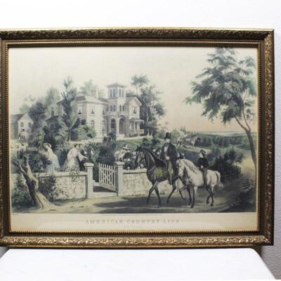 Vintage Framed Currier & Ives Litho Print May Morning from American Country Life