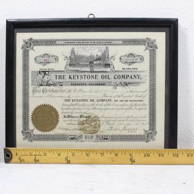 Vintage Framed Keystone Oil Company Stock Certificate