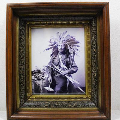 Vintage Framed Photograph Portrait of an Oglala Sioux Native American