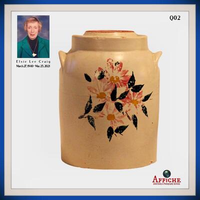 Stoneware Crock With Lid Hand Painted Flower Vintage