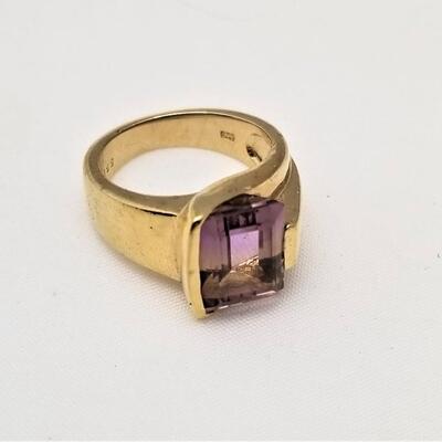 Lot #189  Contemporary Ametrine (Amethyst & Citrine) ring - Gold plated over Sterling