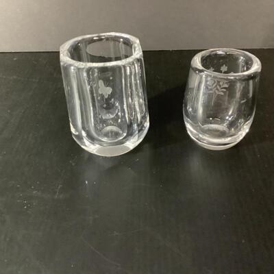 B - 309 Two Vintage Orrefors Small Crystal, Etched Vases