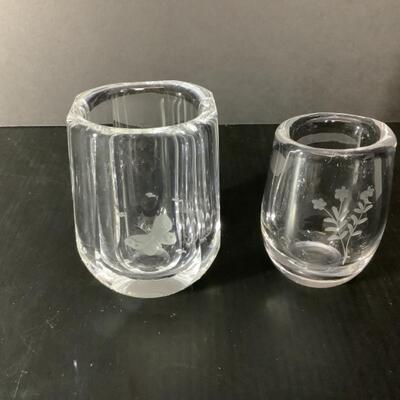 B - 309 Two Vintage Orrefors Small Crystal, Etched Vases