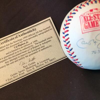 Lot 57: Autographed Baseball Cal Ripken Jr. All-Star COA Baltimore Orioles