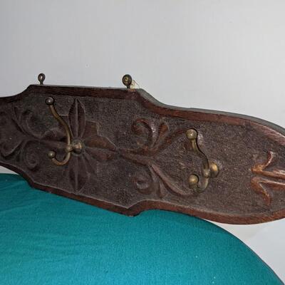 Vintage Carved Wood Wall Coat Rack with Hooks