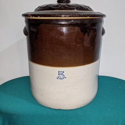 Stoneware No. 5 Crock with Lid Brown Glaze