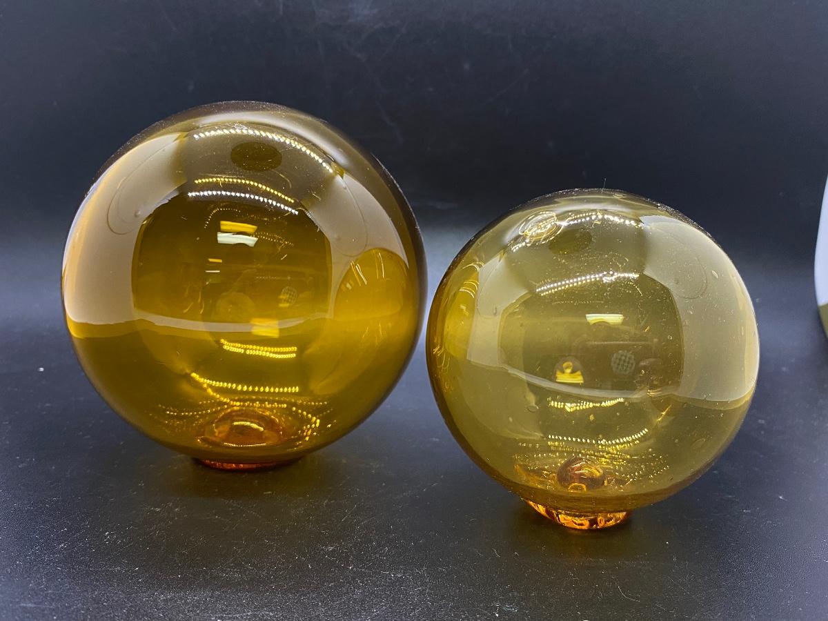 Pair of Amber Glass Fishing Net Float Balls Orbs