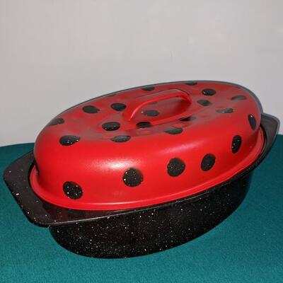 Ladybug Decor Painted Enameled Roasting Pan