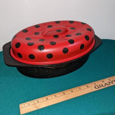 Ladybug Decor Painted Enameled Roasting Pan