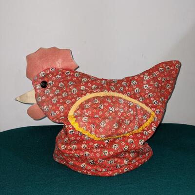 Hen Toaster Cover in Red Floral Fabric