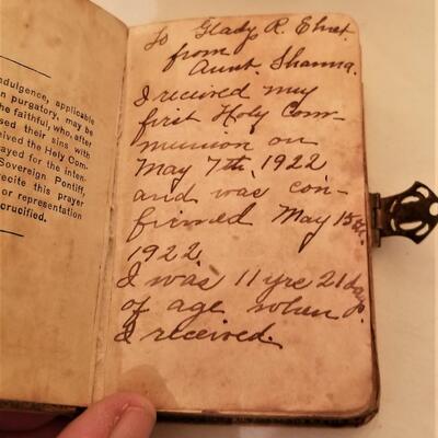 Lot #202  Religious Lot - antique sick call crucifix, prayer books, etc