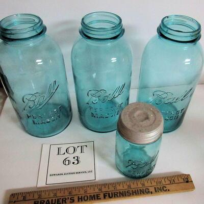 4 Vintage Aqua Ball Canning Jars