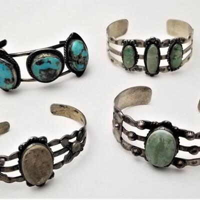 Lot #209  Lot of 4 Sterling Silver/Southeast Turquoise Cuff Bracelets