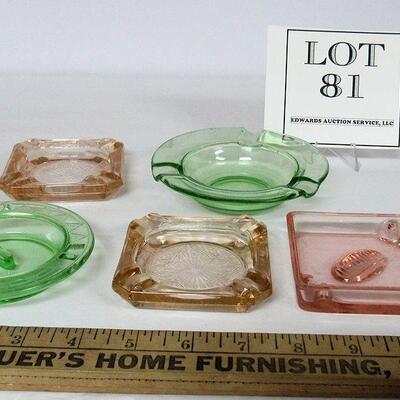 5 Depression Era Glass Ashtrays