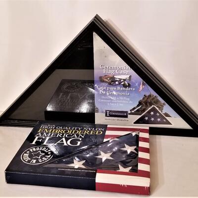 Lot #221  Memorial Flag Case and 3' x 5' American Flag new in box